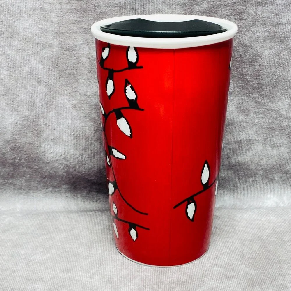 Starbucks 12 fl oz Red Holiday Tumbler Christmas Lights  2016 Green Mermaid Logo